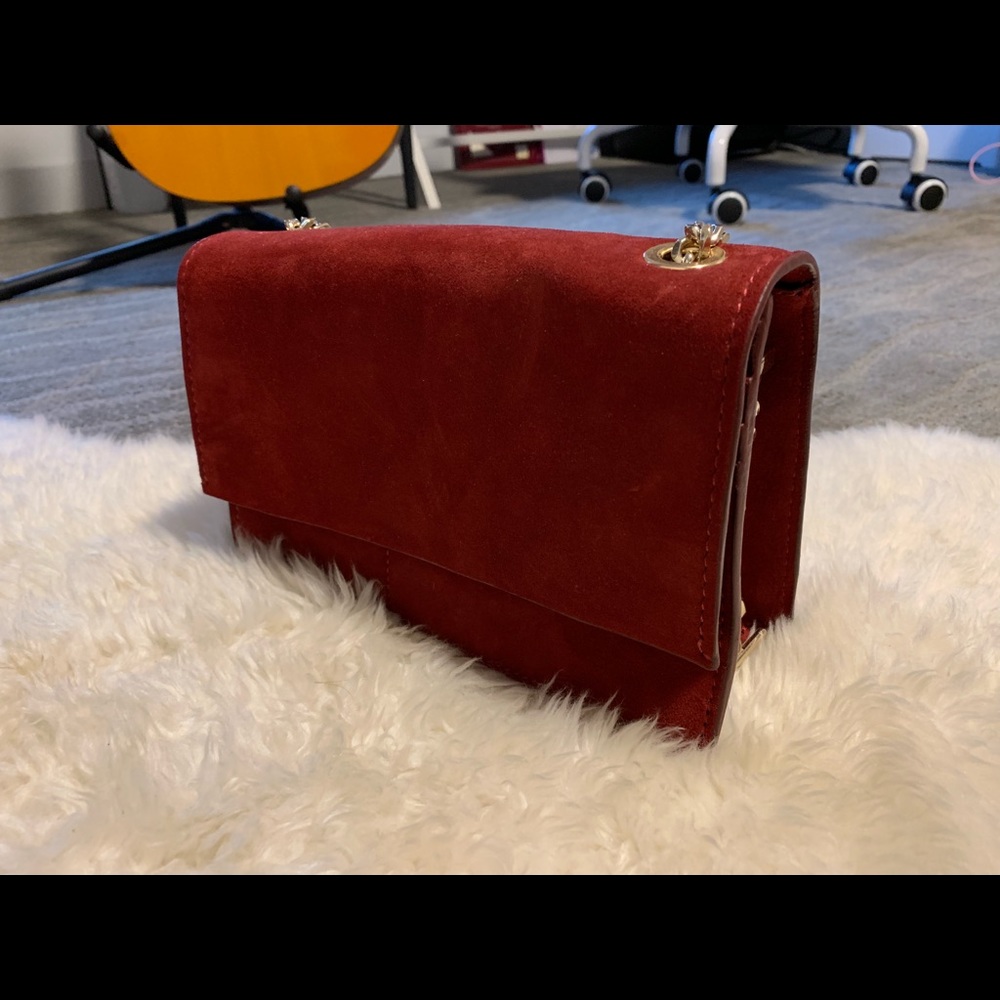 Zara Suede Crossbody Bag with Gold Chain